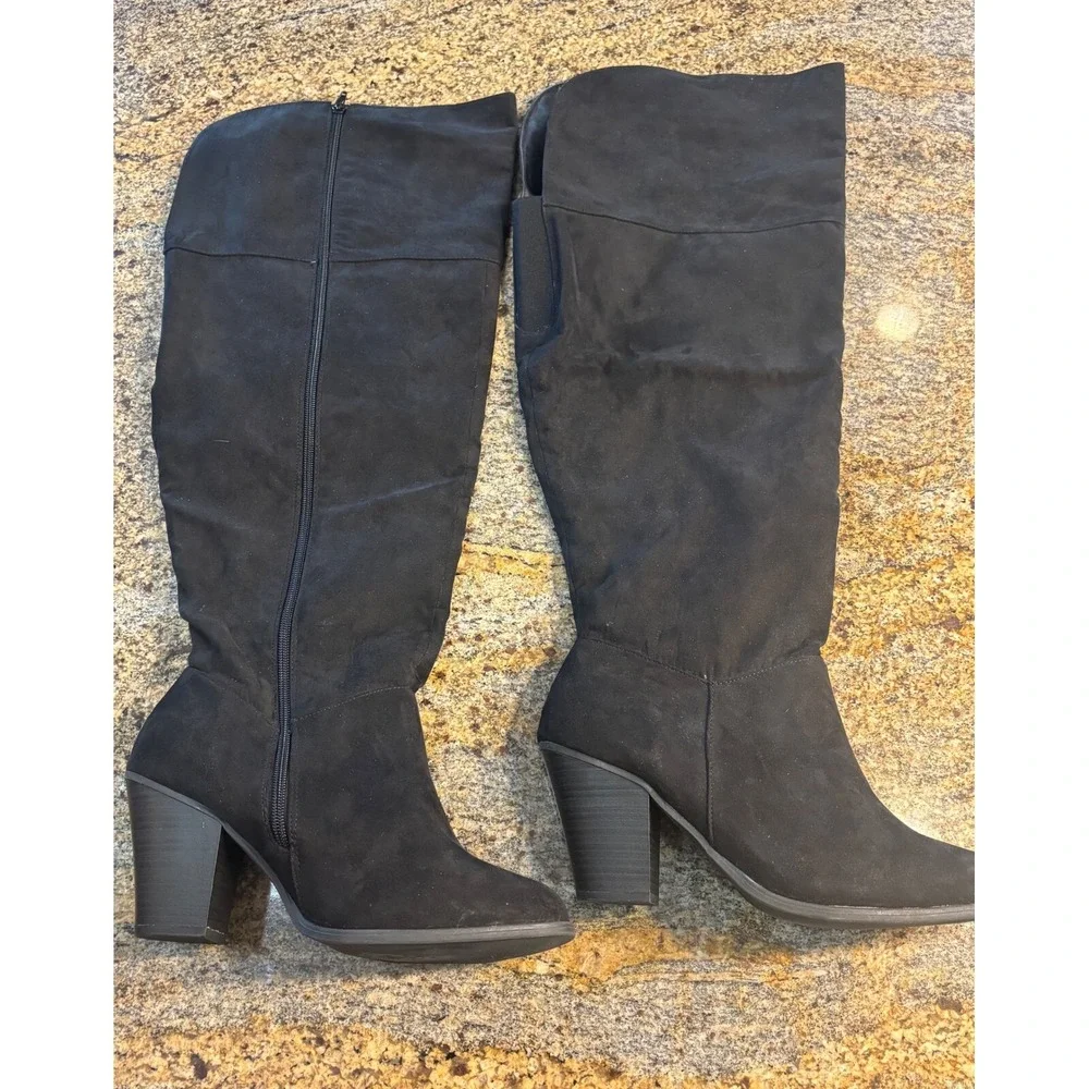 Lane‎ Bryant Knee High Boots Size 11W Black Suede High Heel Boots Sexy Boots